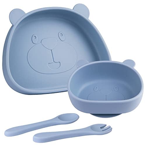 Qshare Vajilla Bebe Silicona,4 Juegos Vajilla para bebés de silicona,Destete de Alimentación Autónoma para Bebés,Vajilla Bebe Silicona Antideslizante