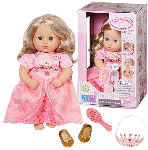 Baby Annabell Zapf Creation 710029 Little Sweet Princess 36 cm-weiche Puppe mit Langen blonden Haaren, Schlafaugen, reagiert auf Berührung, mit Soundfunktion