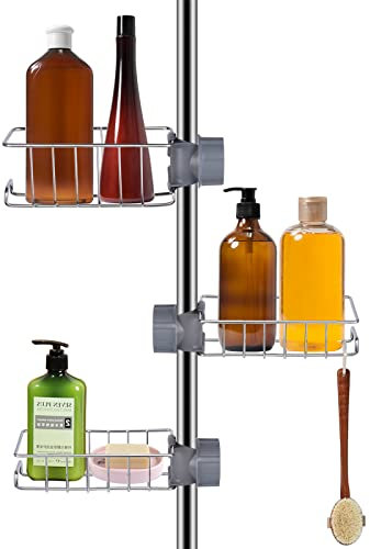 Poprkdre Ablage Dusche ohne Bohren Edelstah l 3 pcs Seifenhalter Dusche Edelstahl | Rostfrei Duschgel Halterung ohne Bohren für 18-27mm Stange(Silber)