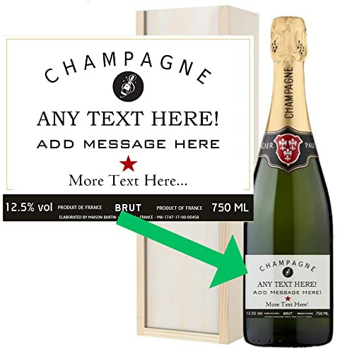 Personalised Champagne Bottle - Customised Champagne Bottle Label in a Wooden Gift Box