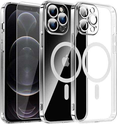 DOSNTO Magnetic Clear for iPhone 12 Pro Max Case with MagSafe [Original iPhone Exterior] [Integrated Camera Cover] Silicone Cover Slim Thin [Non-Yellowing] Anti-Fingerprint Scratch Wireless Charging