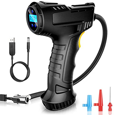 LabTEC Tyre Inflator Air Compressor Cordless Rechargeable Battery Tyre Pump 12V 150 PSI Mini Electric Car Air Pump with LED Light for Car Bike Motorcycle Ball