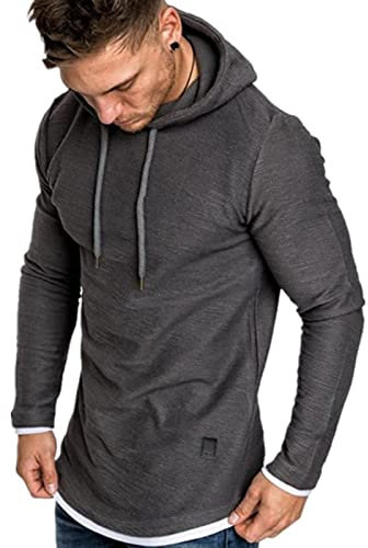 Men's Long Sleeve Pullover Hoodie Tops Sportwear Muscle Hoodie T-Shirts Solid Color Sweatshirt for Men SolidGrey XXL