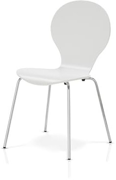 KHG Stapelstuhl Esszimmerstuhl Stuhl aus Schichtholz Weiß glänzend lackiert - Sitzhöhe 45 cm, Stuhlbeine aus Metall - stapelbar auch für Gastronomie geeignet
