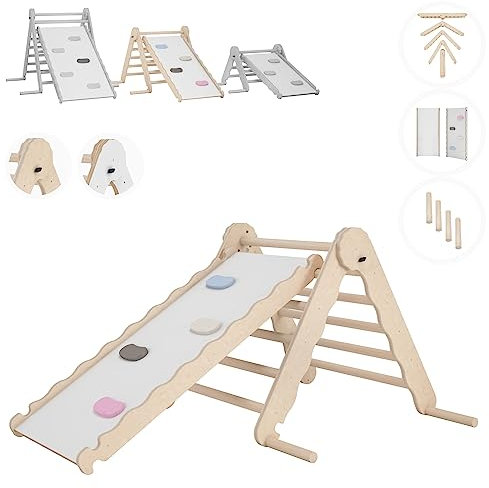 MAMOI® Klettergerüst Indoor, Kletterdreieck mit rutsche Holz, Baby Kinder Klettern, Kletterturm rutschbrett, Kletterbogen kinderrutsche, Klettergerüst, Montessori Spielzeug ab 1 Jahr 2/3 Jahre