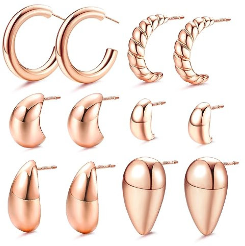 MILACOLATO 6 Paia Set Orecchini Cerchio Oro per Donna Orecchini Goccia Grossi Confezione Multipla Ipoallergenico, Orecchini Spessi Oro Rosa Argento Ipoallergenico Set di Gioielli
