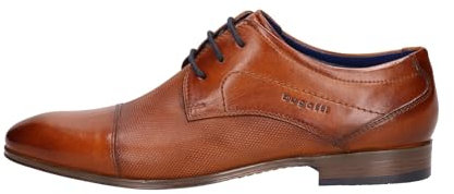 bugatti Herren Klassischer Business Halbschuh aus Leder, Derby mit Querkappe und Perforation, Cognac, 40 EU