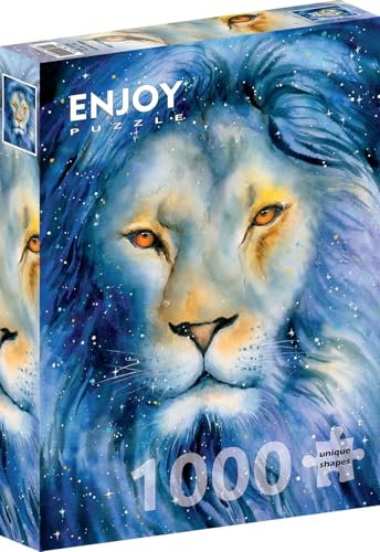 1000 Pieces Jigsaw Puzzle for Adults – Matte Finish, Soft Touch, Sturdy and Unique Pieces, Tight Fit, Vivid Colors, Missing Pieces Service – Portrait of Majestic Lion in Starry Night – by ENJOY Puzzle