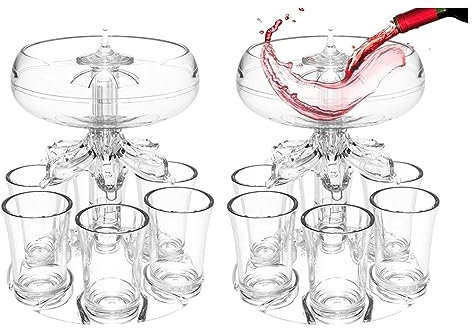 Fenytay Drink Dispenser with 6 Shot Glasses and Holder Set, 1/2 Acrylic Shot Dispenser Set, Shot Glass Dispenser Acrylic Touchless Shot Pourer, Alcohol Shots Dispenser for Beverage, Liquor, Cocktai