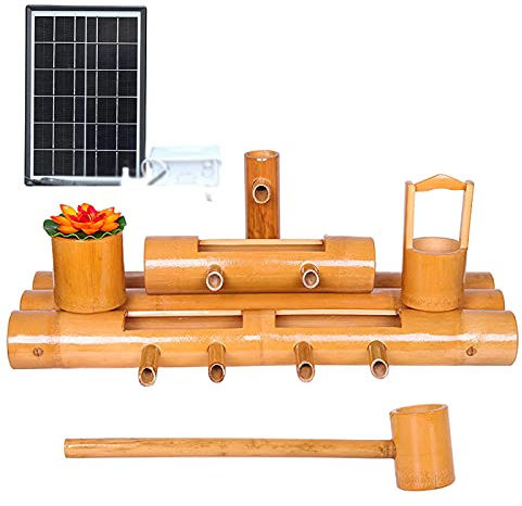 Fontaine Solaire Zen Fontaine d'eau de Jardin en Bambou Pompe à Eau Paysage d'eau, décoration de Jardin Japonais, 70 cm (70 cm) Decoration