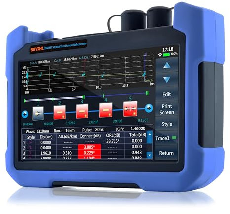 SKYSHL 1310nm/40dB+1550nm/38dB+1625nm/38dB SM PON LWL OTDR Glasfaser Tester mit OPM+OLS+VFL+Karte Ereignis+APP-Modul+7-Zoll Touchscreen Kompatibel mit APC und UPC SC+FC+ST+LC-SS315T-3B1