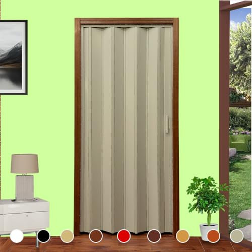 Puerta de fuelle en kit DIY mod. Lorella H 220 cm de ancho cm 82/94/107/120/132/145 para cortar y montar a medida en 9 colores instrucciones de montaje montaje tornillería y película