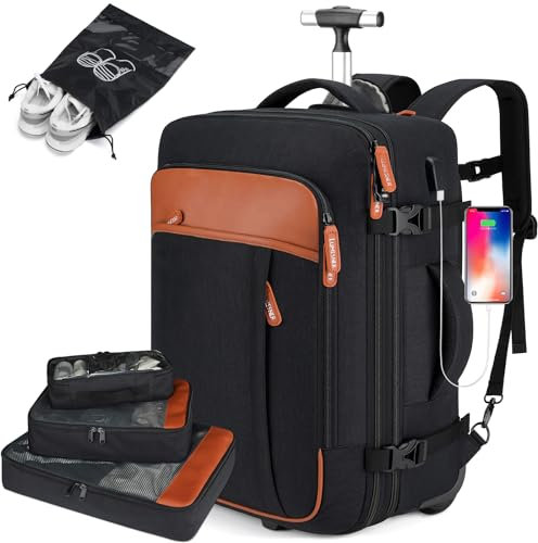 Lumesner Handgepäck-Rucksack (Schwarz (Rollrucksack mit 3 Packwürfeln), XL)