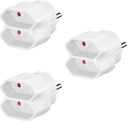 3X Steckdosenadapter, 2 Fach, Mehrfachsteckdose mit Kindersicherung, weiß, 3 Stück