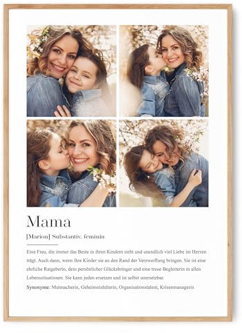 HEI Print Mama Geschenk zum Geburtstag - Geburtstagsgeschenk für Mutter mit Bild, Muttertagsgeschenk, personalisiertes Poster mit Definition, Collage, ohne Rahmen (Mama)