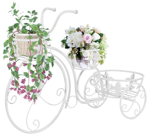ShCuShan Pied pour plantes en forme de vélo de style vintage en métal, support pour fleurs en bambou, jardinière d'intérieur, étagère porte-plantes, pot d'extérieur pour maison, patio, jardin