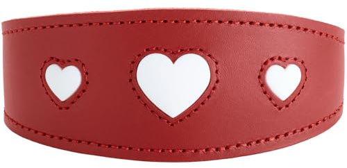 Hunter Windhundhalsband Love, Farbe: rot/schwarz, weiches, Robustes Rindsleder, einzeln eingenähte Herzen, breitere Form, gepolstert, hoher, Made in Germany, Größe 32