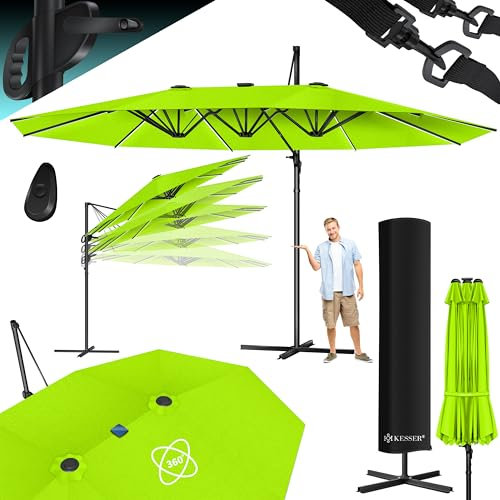 KESSER® Sombrilla, 4,6m x 2,7m Sombrilla - Cubierta y Protección Contra el Viento, Con Manivela y Soporte, Aluminio, Hidrófuga, Inclinable - Inclinable, Orientable 360°, Verde Claro - Sin LED