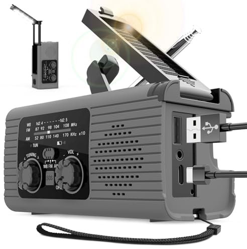 Radio de manivela de energía Solar,Radio de manivela Solar | Radio Am/FM/NOAA con Pilas,Radio de Alarma SOS, Banco de energía de Radio de Supervivencia de Carga de 3 vías para Viajes, Camping,