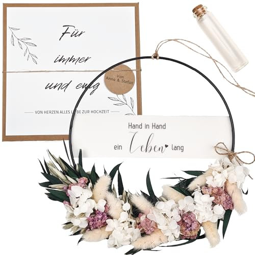 WIDEGO Geldgeschenk Hochzeit Trockenblumenkranz 20cm | Hochzeit Geldgeschenk | Hochzeitsgeschenke für Brautpaar Geld |
