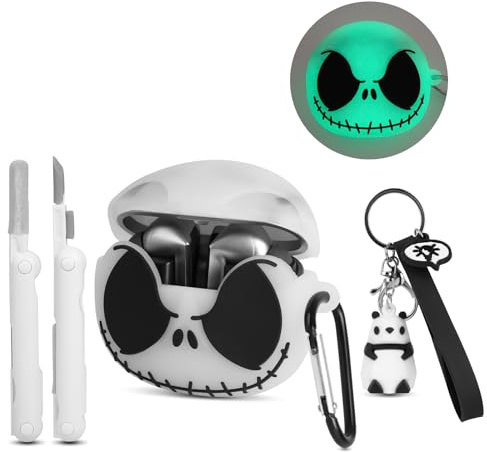 CCXNAS for Samsung Galaxy Buds 3 FE / 3/3 Pro Case, Glow in the Dark | with Cleaner kit & Cute Panda Keychain, Soft Silicone Christmas Skull Cover for Buds Pro 3 Case for Women Men