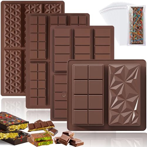 YeahBoom 4 Pièces Moules À Barres De Chocolat Profonds En Silicone,Moule À Tablette De Chocolat Profond