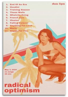 MHUYGGU Dua Lipa Poster Radikaler Optimismus, dekoratives Leinwandposter, Wandkunst, Dekor, Wohnzimmer, modern, Familienschlafzimmer, Dekoration, Poster, 30 x 45 cm, ungerahmter Stil
