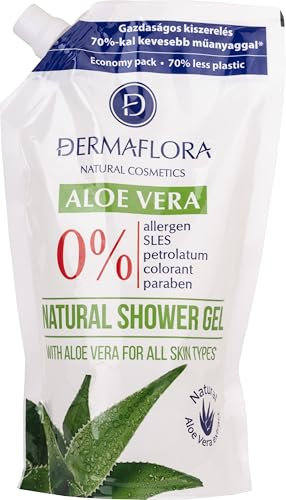 Dermaflora Aloe Vera Shower Gel Refill – 500ml | Natural Moisturizing Body Wash with Aloe Vera | Sulfate-Free, Paraben-Free, Gentle for Sensitive Skin | Eco-Friendly Refill Pack