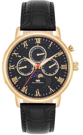 Rhodenwald & Söhne Herren Uhr analog Quarz Multifunktion(en) mit Echtleder Armband schwarz 10010442