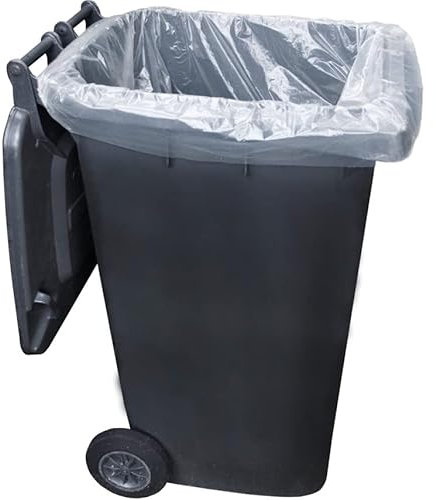 100 Bin Bags Black/Clear Heavy Duty Wheelie Refuse Sacks Strong Liners Rubbish Bags for Outside and Garden Bin – Strong Garbage Bags Pack of 100 (Clear)
