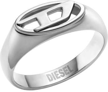 Diesel Herren Oval D Logo Silberfarbener Edelstahl Ring, DX15870409