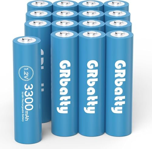 GRbatty AA Rechargeable Batteries Nimh 3300mAh 1.2V Batteries AA Rechargeable High Capacity 1200 Cycles 16-Pack(Only Battery)
