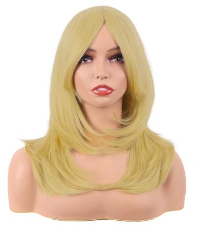 MapofBeauty 20 Zoll/50 cm Länge Layered Mit Pony Gerade Synthetische Faser Shoulder Lange Haarfasern für Täglich Perücke (Gemischt Gold)