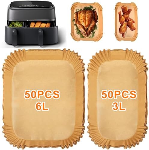 100 Stück Airfryer Backpapier für Philips Dual Basket Airfryer 3000-serie 6L/3L NA350/00, 5000-serie 6L/3L NA550/00, Backpapier für Heißluftfritteuse Hitzebeständig Antihaft Airfryer Zubehör