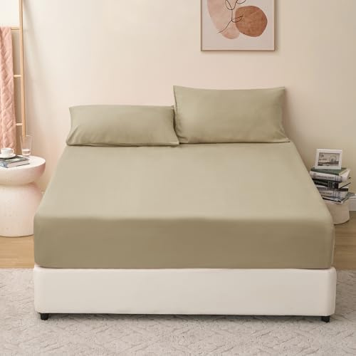 RUIKASI Spannbettlaken 180x200cm Khaki Bettlaken - Oeko Tex Spannbetttuch 180x200 Bettbezug, Mikrofaser Betttuch Bett Laken Bezug 180 x 200 40 cm Tiefe Tasche, Bed Fitted Sheet Bedsheet