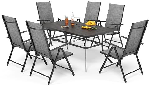 PHI VILLA Gartenmöbel Set Wetterfest Garten Sitzgruppe mit 7 Sitzpositionen Verstellbar Gartenstühle klappbar, Terrassenmöbel Balkonmöbel Gartenmöbel Set Gartengarnitur Grau