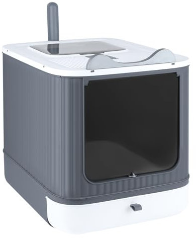 Katzenklo, Katzentoilette im Schubladenstil, Katzentoiletten mit Schaufel, Ausziehbares Tablett, Auslaufsicherer Boden (44.5 * 36.5 * 34.5cm-weiß)