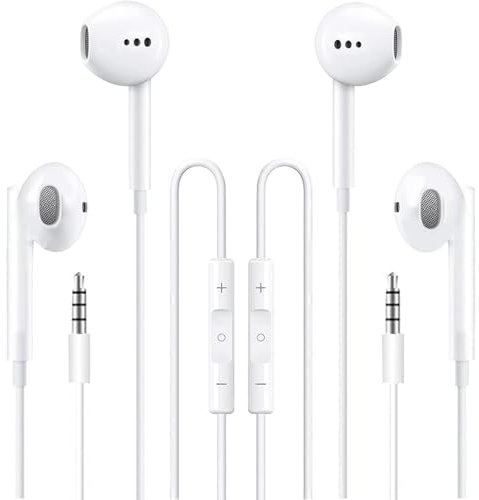 WOEFNAB 2 Packs Wired Headphones Earbuds with Microphone, in-Ear Earphones Volume Control Headphones with Mic Compatible with iPhone/iPad/Android/Laptop/Computer and Other 3.5mm Jack Devices