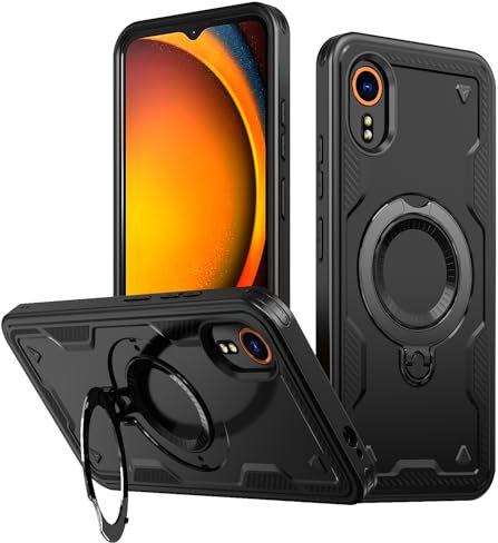 PanXCase Hülle für Samsung Galaxy Xcover 7 - Handyhülle Militär Panzerhülle 360° Metall Ring Ständer Magnetisch Stoßfest Puffer Armor Neu Schutzhülle (Black)