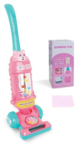 FS Kids Vacuum Toy that Works with Lights & Sounds, Pretend Play Toy Vacuum for Toddlers 1-3, Toddler Vacuum Toys for Ages 18M+ Girls, Push Toy with Ball-Popping Action, Pink