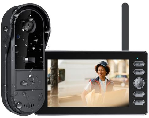 TKMARS Sonnette sans Fil avec Caméra Extérieur Étanche,1080P Visiophone Vidéo avec Écran 4.3 IPS Double Audio & Enregistrement, Interphone Vidéo sans WiFi/Appli, Portier Vidéo pour Maison