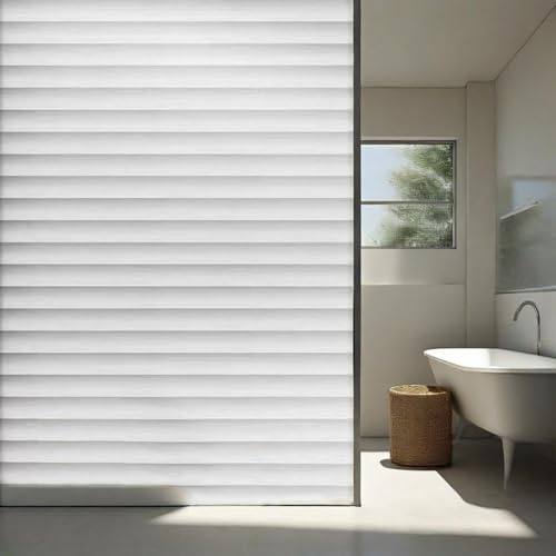 Fensterfolie Blickdicht 30X200CM Weiße Streifen Sichtschutzfolie Fenster von Aussen Anti-Uv,Fenster Folie Blickschutz für Badezimmer, Duschkabine Sowie Türen, Umkleide