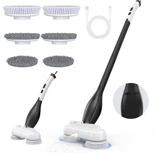 LifeBasis 2-in-1 Kabellos Elektrischer Mopp & Reinigungsbürste akku wischmopp mit Sprühfunktion–120 Min. Laufzeit, 800ml Tank, 3-stufiger Teleskopgriff LED Licht Perfekt für Parkett, Fliesen, Marmor