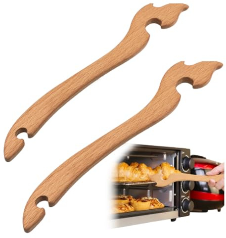 Homoyoyo 2 PCS Wooden Oven Rack Puller, Heat Resistant Push Pull Stick for Baking, Long Handle Kitchen Gadget for Toaster & Air Fryer Accessories, Kitchen Push Pull Scald Prevention Oven Tool