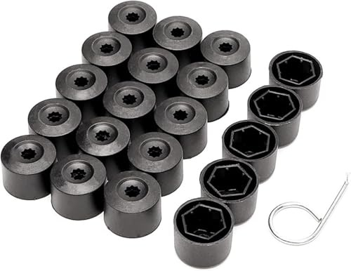 Zodazoqa 20 tappi per bulloni da 17 mm, con strumento di rimozione, copribulloni per ruote, universali, esagonali, per VW Golf, tutte le auto, antifurto, resistenti, colore nero