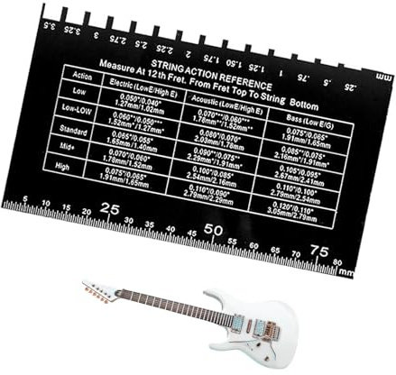 Saitenaction Lineal, Gitarren Setup Werkzeug aus Aluminium, Präzisions-Messgerät für Saitenhöhe & Griffbrett, Kompakt für Unterwegs & Zuhause