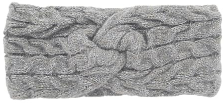 axy Damen Strick Stirnband mit Twist Knoten, Silberfäden und Zopfmuster, Winter Haarband, Kopfband - Ohrenwärmer - gestrickt Headband - warm HBW6 (Grau)
