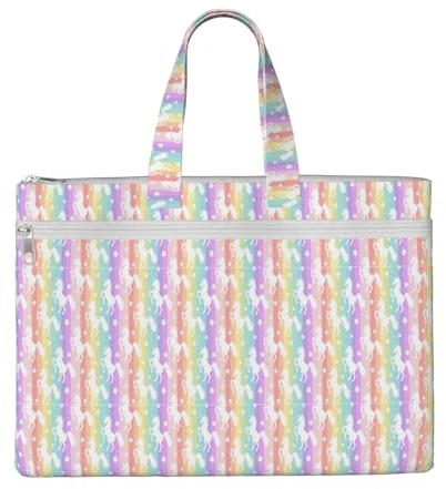 PPHGUT Bolsa de lona con estampado de unicornios en rayas coloridas, para oficina, viajes, compras, viajes, oficina, almacenamiento de documentos