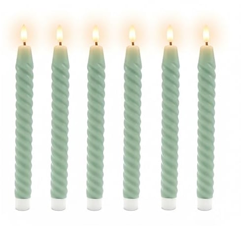 Relaxdays LED Stabkerzen, 6er Set, HxD: 25 x 2 cm, flackernde Flamme, Echtwachs, gedreht, flammenlose Kerzen, Farbwahl