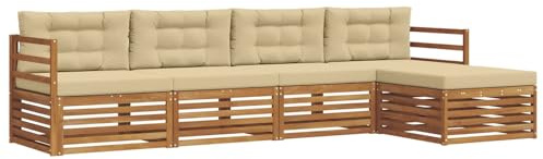 vidaXL Outdoor-Sofagarnitur mit Kissen 5 pcs Natur und Beige, Gartenlounge, Moderne Outdoor-Sofa, gemütliche Sitzgruppe, langlebige Terrasse für entspannte Stunden